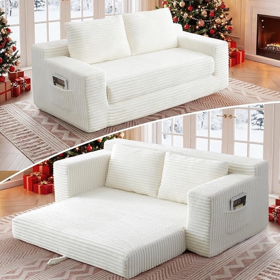 73" Convertible Sofa Bed, 2 in 1 Folding Couch Bed, Boneless Couch in a Box, Cloud Loveseat Sleeper, Fold Out Comfy Floor Futon Sofa with 2 Pillows for Living Room Bedroom, Beige