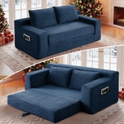 73" Convertible Sofa Bed, 2 in 1 Folding Couch Bed, Boneless Couch in a Box, Cloud Loveseat Sleeper, Fold Out Comfy Floor Futon Sofa with 2 Pillows for Living Room Bedroom, Blue