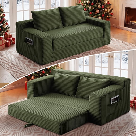 73" Convertible Sofa Bed, 2 in 1 Folding Couch Bed, Boneless Couch in a Box, Cloud Loveseat Sleeper, Fold Out Comfy Floor Futon Sofa with 2 Pillows for Living Room Bedroom, Green