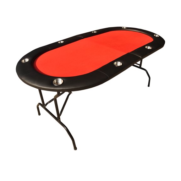 73" Foldable Poker Table Portable Light Series with Padded Rails Cup Holders Red Felt Folding Stainless Steel Legs