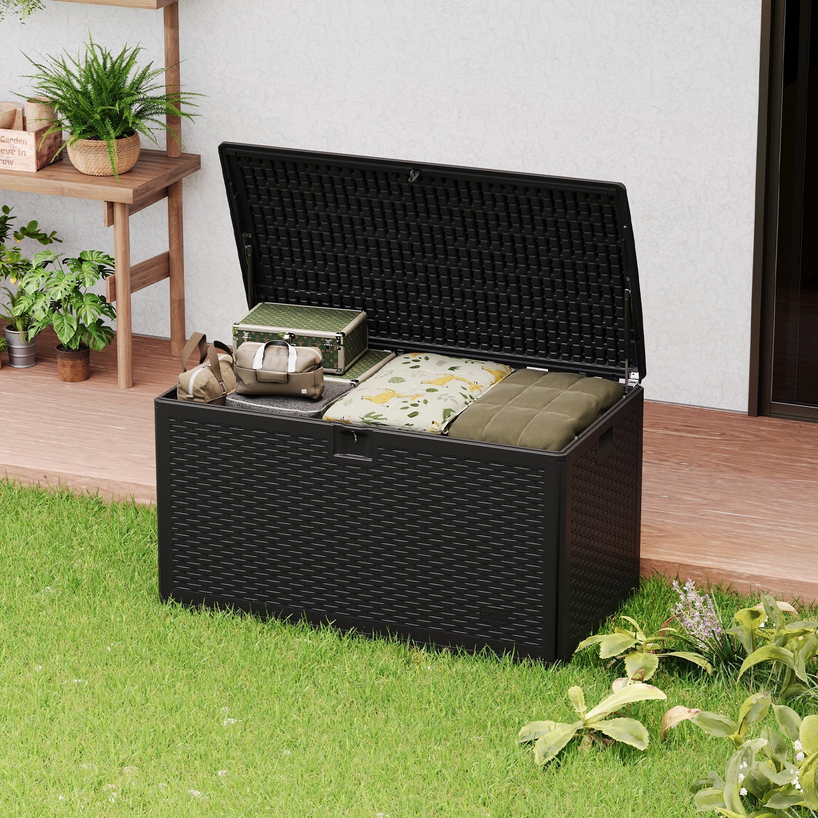 Weatherproof Folder Storage Box 73 Gallon Large Resin Deck Storage Box, Weatherproof & Lockable Outdoor ...