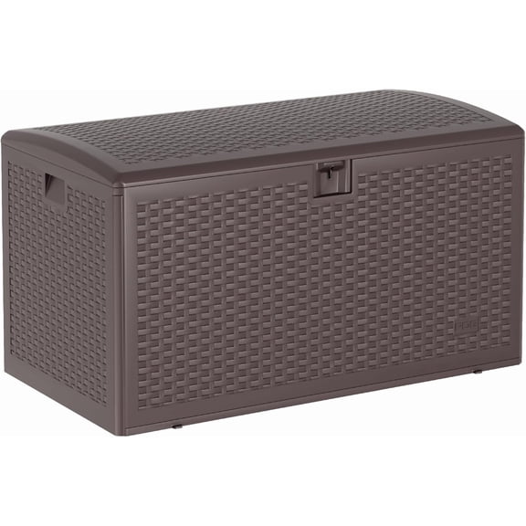 73 Gallon Waterproof Large Resin Deck Box Indoor Outdoor, Lockable Storage Container for Patio Furniture Tools, Waterproof Deck Box Patio Storage Bin for Pool Garden, Brown