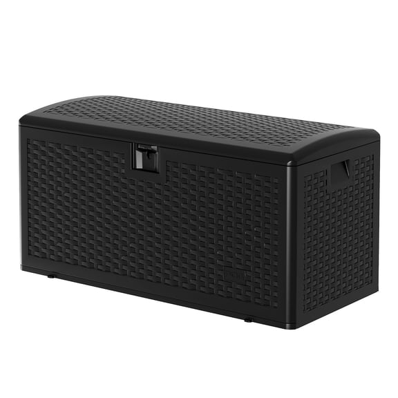 73 Gallon Waterproof Resin Deck Box, Lockable Large Outdoor Storage Container for Patio Tools Pool Garden Furniture, Black