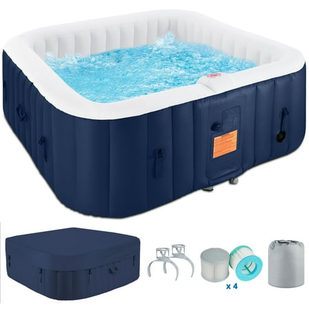 73 inch 4-6 Person Inflatable Hot Tub Spa with Control Panel, Outdoor Portable Hottub with 130 Jets, Insulated Tub Cover and Floor Protector, Temperature up to 104°F, Blue