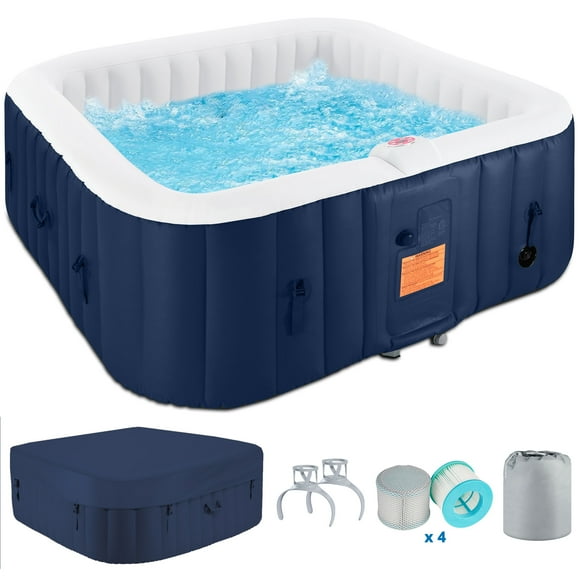 73 inch 4-6 Person Inflatable Hot Tub Spa with Control Panel, Outdoor Portable Hottub with 130 Jets, Insulated Tub Cover and Floor Protector, Temperature up to 104°F, Blue
