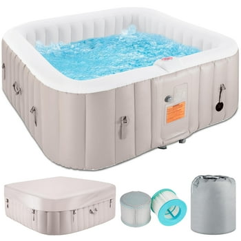 73 Inch 4-6 Person Inflatable Hot Tub Spa with Control Panel, Outdoor Portable Hottub with 130 Jets, Insulated Tub Cover and Floor Protector, Brown
