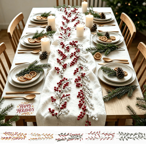 73 Inch Artificial Christmas Berry Garland, Berry Table Runner Vine, Winter Berry Greenery Garland for Dining Table, Mantel, Staircase, Farmhouse Indoor Home & Christmas Party Decoration