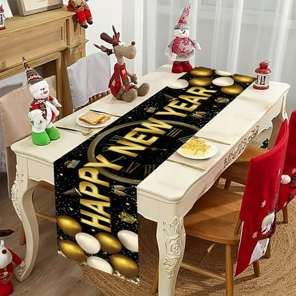 73 Inches Happy New Year 2026 Table Runner, Disposable Rectangular Cover for New Year's Party Decorations, 183x33cm, Nylon Material, Food Safe, Easy Clean, Festive Design, Fits 8-10 People