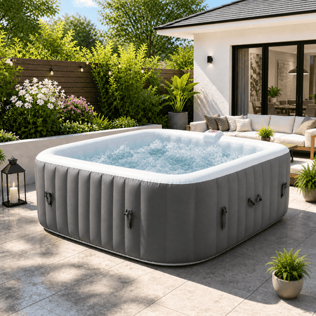 73''Inflatable Hot Tub, Outdoor Hot Tub for 6 Person Indoor Home Spa with Hidden Machine, 130 Massage Jets, Lockable Cover, Storage Bag, 4 Filters, 2 Cup Holders, Max 104?, 910L Capacity