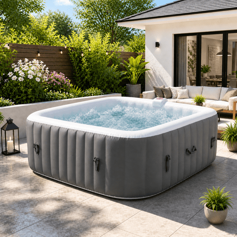 73''Inflatable Hot Tub, Outdoor Hot Tub for 6 Person Indoor Home Spa with Hidden Machine, 130 Massage Jets, Lockable Cover, Storage Bag, 4 Filters, 2 Cup Holders, Max 104℉, 910L Capacity