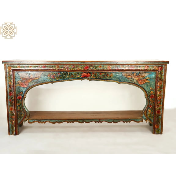 73" Large Vintage Wooden Floral Design Table | Handmade