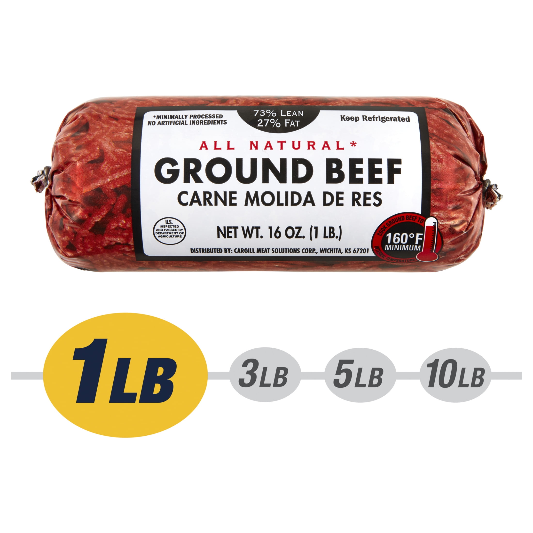 73% Lean / 27% Fat Ground Beef, 1 lb Roll, Fresh, All Natural*