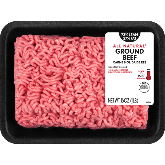 73% Lean / 27% Fat Ground Beef, 1 lb Tray, Fresh, All Natural*