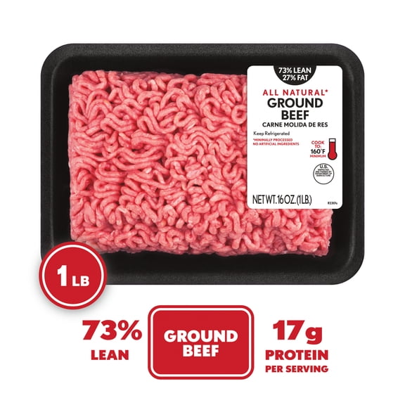 All Natural* 73% Lean/27% Fat Ground Beef, 1 lb Tray