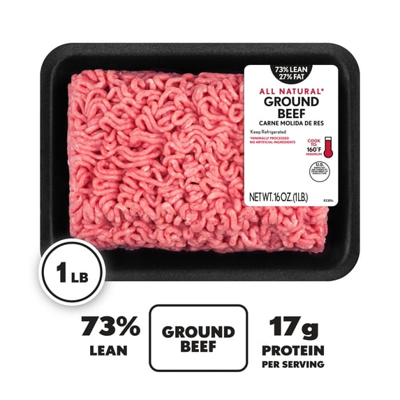 All Natural* 73% Lean/27% Fat Ground Beef, 1 lb Tray
