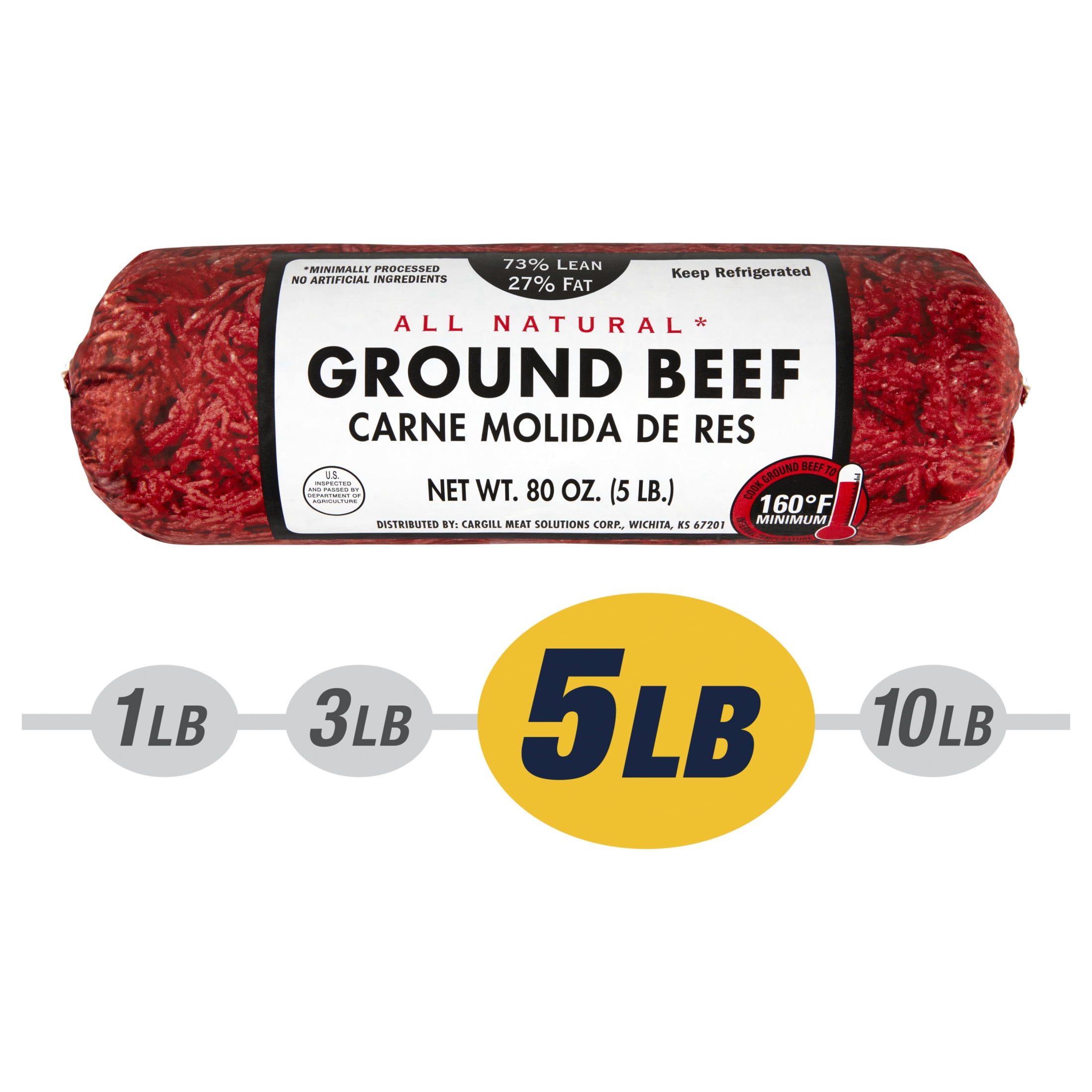 73% Lean / 27% Fat Ground Beef, 5 lb Roll, Fresh, All Natural*