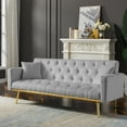 thumbnail image 1 of 73" Loveseat Sofa Bed, Velvet Convertible Folding Futon Sofa Bed with 2 Cushions, Button Tufted and Gold Metal Legs, Sleeper Sofa Couch for Small Spaces,Living Room, Bedroom, Home Office, Grey, 1 of 7