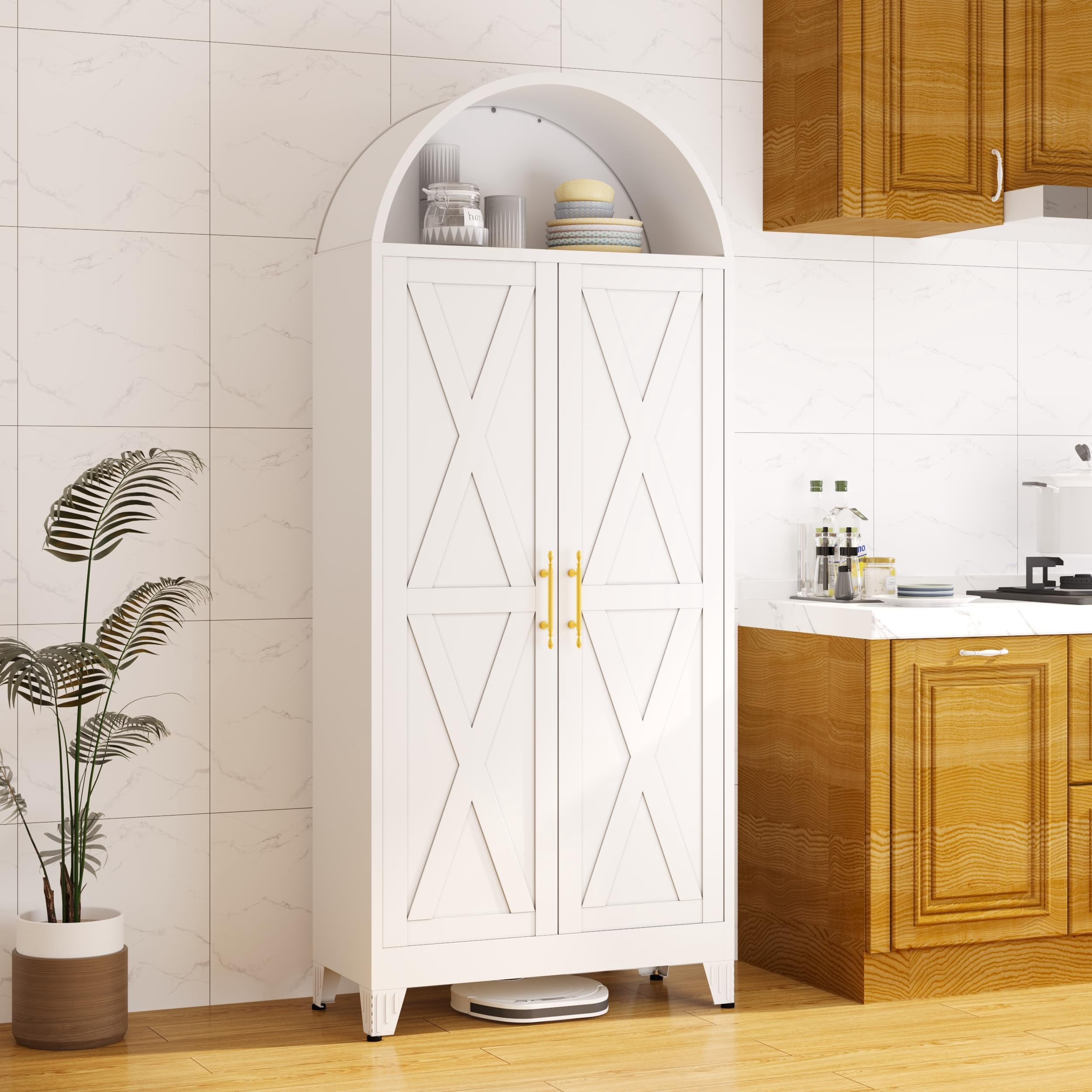 73" Metal Tall Arched Kitchen Pantry Cabinet,Arched Cabinet,Arched ...
