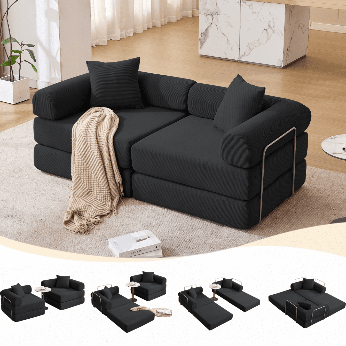 73" Modular Couch Sofa Bed with Fixed-Shape Frame, Removable Armrests ...