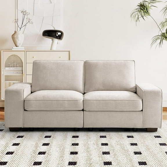 73" Modular Sectional Sofa with Seat Storage,Modern Chenille Couch Loveseat Sofas for Living Room,Extra Wide Armrest,Side Pockets,Washable Cover,Solid Wood Frame,USB & Type-c(Beige)