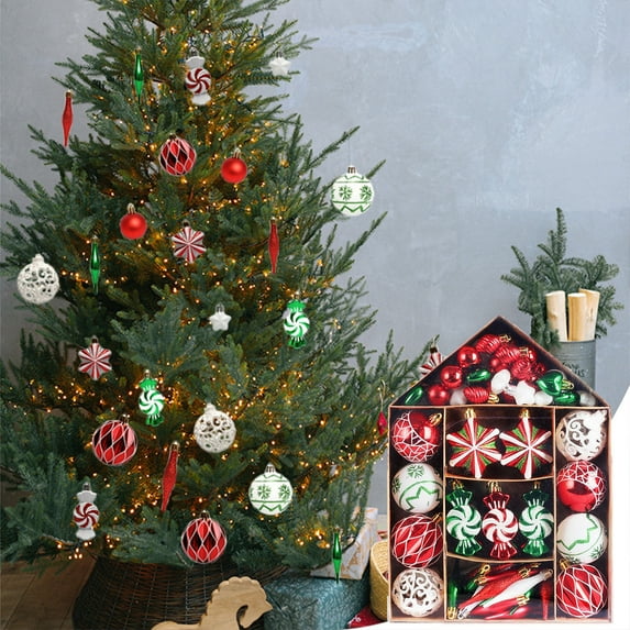 73 PCS Christmas Tree Ornaments Balls Set, Multiple Styles Shatterproof Baubles, for Holiday Wedding Party Decoration,Champagne, Indoor Decorations , Xmas Tree Home Holiday Decor Presents, Green