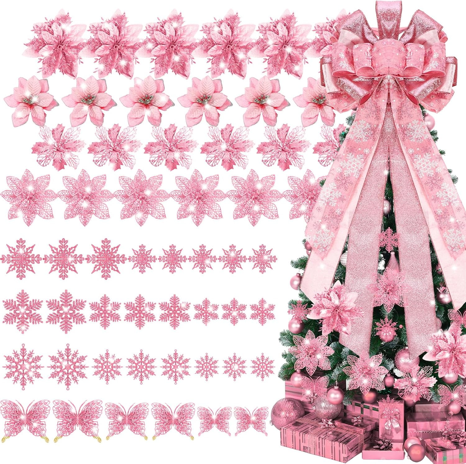 73 Pcs Christmas Decorations Set 34 x 13 Inch Large Tree Topper Bow