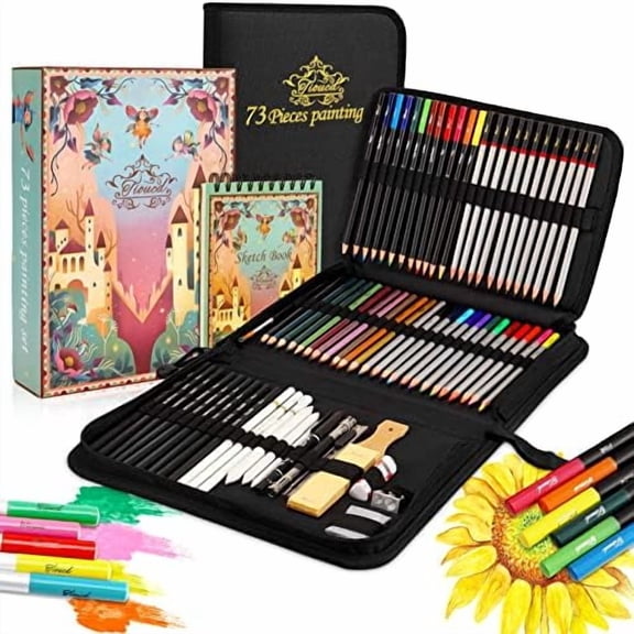 73 Pcs Drawing Kit Professional Art Supplies Drawing Set with Graphite, Charcoal, Colored Watercolor, Metallic Pencils, Sketchbook for Drawing Arts Set for Adults Teens Artists Beginners$$