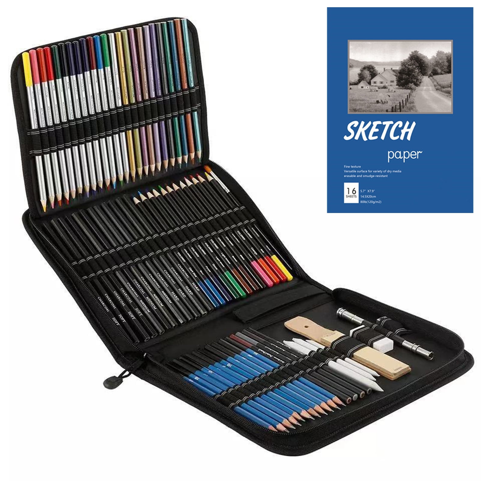 74-Piece Drawing Set - Beginner or Professional Tool Set, Pencil