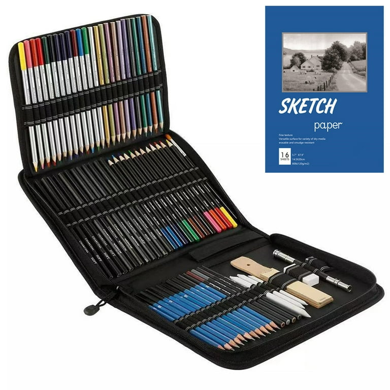 73-Piece Professional Drawing Pencils and Sketch Set Includes Colored Pencil  Sketch Charcoal Pastel Pencil Sharpener Eraser Sketch Paper Storage Bag Art  Supplies Gift for Children Adults Art 