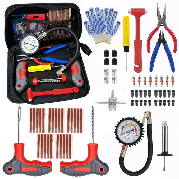 73 Pcs Tire Repair Kit, DIDUBUY Emergency Flat Tire Plug Tool Set for Tubeless Tires Car, SUV, Motorcycle, Truck, RV, Jeep, Tractor, Lawn Mower