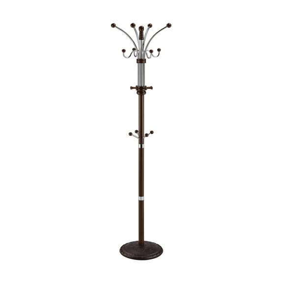 73" Tall Chrome and Wood Coat Rack, Finish, Spacious Chic Entryway Organizer