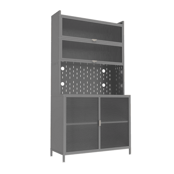 73" Tall Kitchen Pantry Cabinet, 6 Level Flip Door with Pegboard Metal Pantry Storage Cabinet, Anti-Tip Design Hutch - Grey