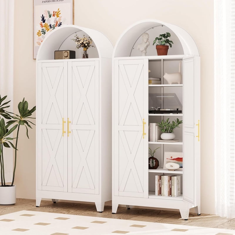 73" Tall Metal Arched Kitchen Pantry Storage Cabinet with 4 Adjustable Shelves