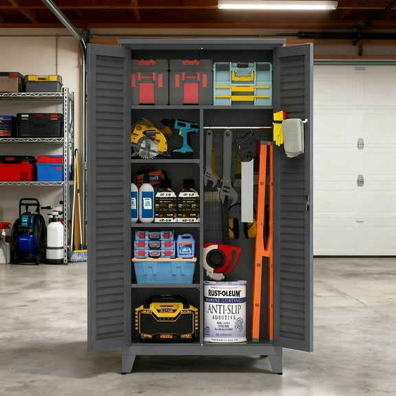 73'' Tall Metal Tool Storage Cabinet (Slate) - Premium Steel, Wall-Mountable, Ample Storage with Shelves/Pegboard/Rods, Multi-Scene for Garage/Warehouse/Office/Bathroom
