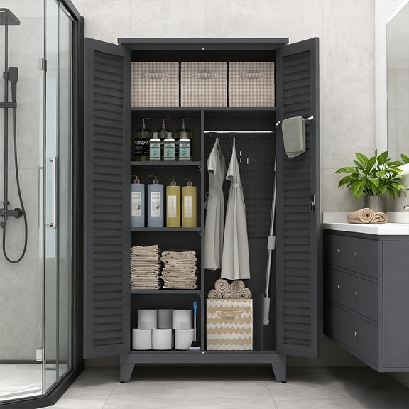 73'' Tall Metal Tool Storage Cabinet, with Ample Storage Space for Garage,Warehouse,Garden,Office, Living Room,Bathroom,Utility Room ( Slate )