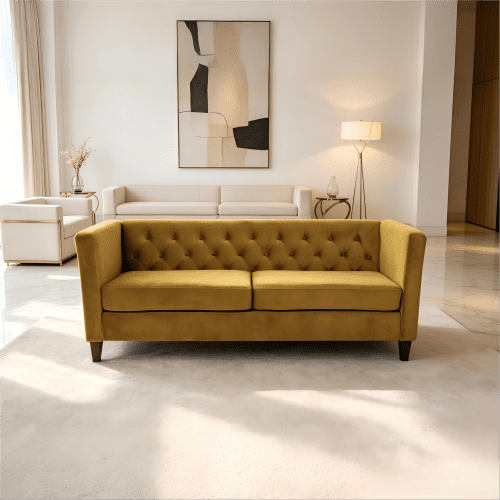 73" Velvet Big Sofa, Soft Couch with Tufted Back, Furniture Couch for living room, Mustard yellow