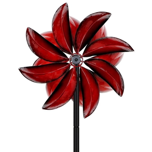 73 in. H Red Metal Wind Spinners with Stake for Yard and Garden