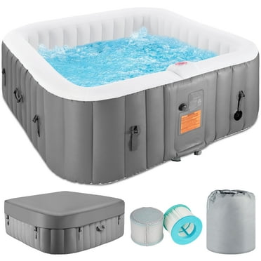 73 inch 4-6 Person Inflatable Hot Tub Spa with Control Panel, Outdoor Portable Hottub with 130 Jets, Insulated Tub Cover and Floor Protector, Temperature up to 104°F, Gray