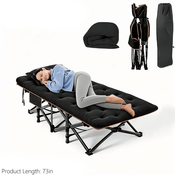 Comfort Folding Bed: A comfortable folding camping bed with an extra-large, thickened mattress. Portable guest bed with an ergonomic design and s