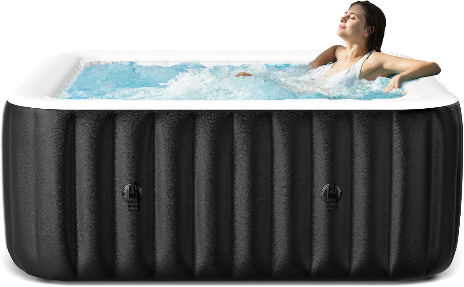 73 inch Outdoor Inflatable Hot Tub with 130 Bubble Air Jets, 4-6 Person Square Portable Hottub Spa with LED Control Panel, Blow Up Spa Bathtub with 2 Filter, Temperature up to 104°F