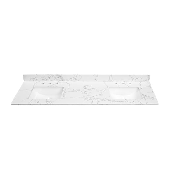 73"x 22" Lightning White Stone Bathroom Vanity Countertop With Undermount Ceramic Sink And 3 Faucet Holes, Backsplash - Exotic Fixture Top Intriguing