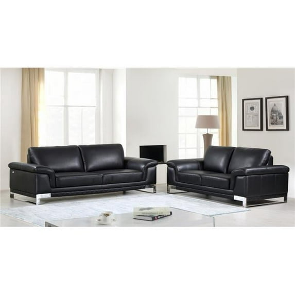 73 x 39 x 32 in. Modern Black Leather Sofa & Loveseat