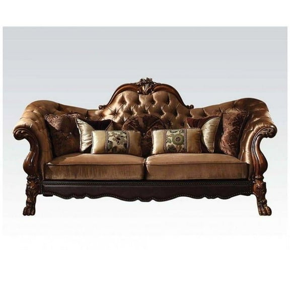 73 x 45 x 48 in. Velvet Loveseat with 5 Pillows, Golden Brown
