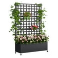 thumbnail image 1 of 73"x 47"x 16"Metal Planter Box with Trellis Privacy Screen, Raised Garden Bed with Dots Trellis & Wheels, Privacy Planters for Patio, Planter Box for Climbing Plants,Black, 1 of 7