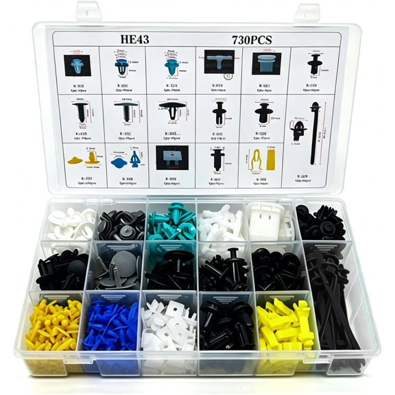730 PCS Car Body Retainer Clips, 17 Sizes Rivets Fasteners Push Type Retainer Kit, Fenders Screws Door Trim Panel Clips Assortment, Universal Car Accessories with Storage Box (Multicolored)