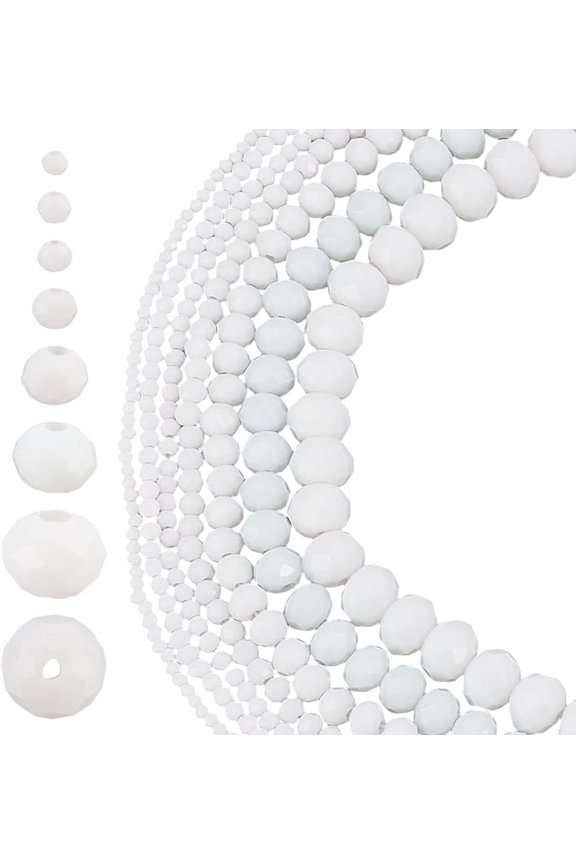 730 Pcs 7 Sizes Faceted Glass Crystal Beads 2.5/3/3.5/4/6/8/10mm White Crystal Beads Rondelle Glass Beads Loose Spacer Beads for Bracelet Necklace DIY Jewelry Making