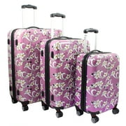 730088-PINK Tropical Flower Expandable Hardside Spinner Luggage Set, Pink - 3 Piece