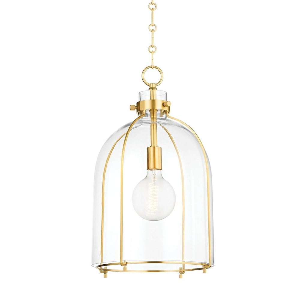 Eldridge Dome-Shaped Aged Brass Pendant Light with Clear Glass
