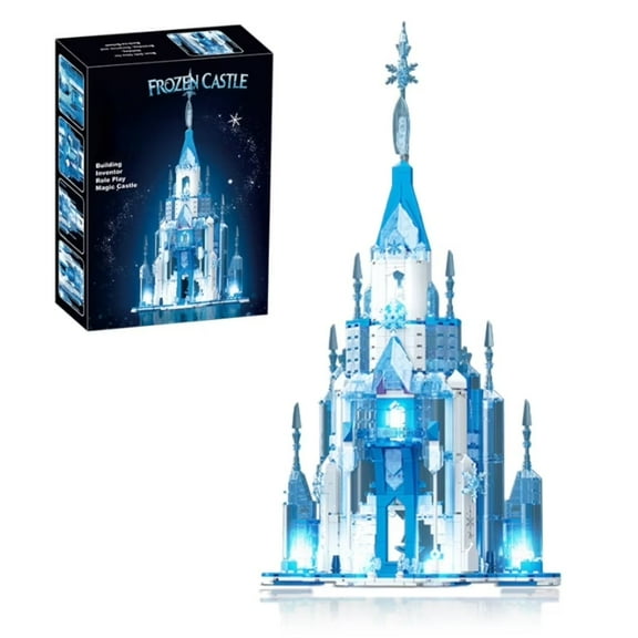 732-Piece Ice Castle Building Set with 6 Lights, Blue White Frozen Palace Model, Compatible Bricks, Christmas Birthday New Year Valentine Unique Gift