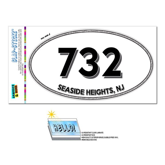 732 - Seaside Heights, NJ - New Jersey - Oval Area Code Sticker